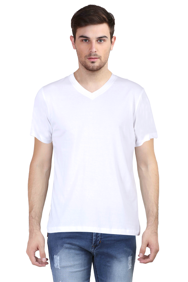 Men's Half Sleeve T-Shirt White - V Neck