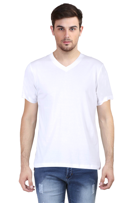 Men's Half Sleeve T-Shirt White - V Neck