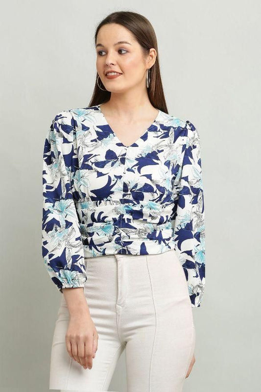 Women's Polyester Floral Print V-Neck Top