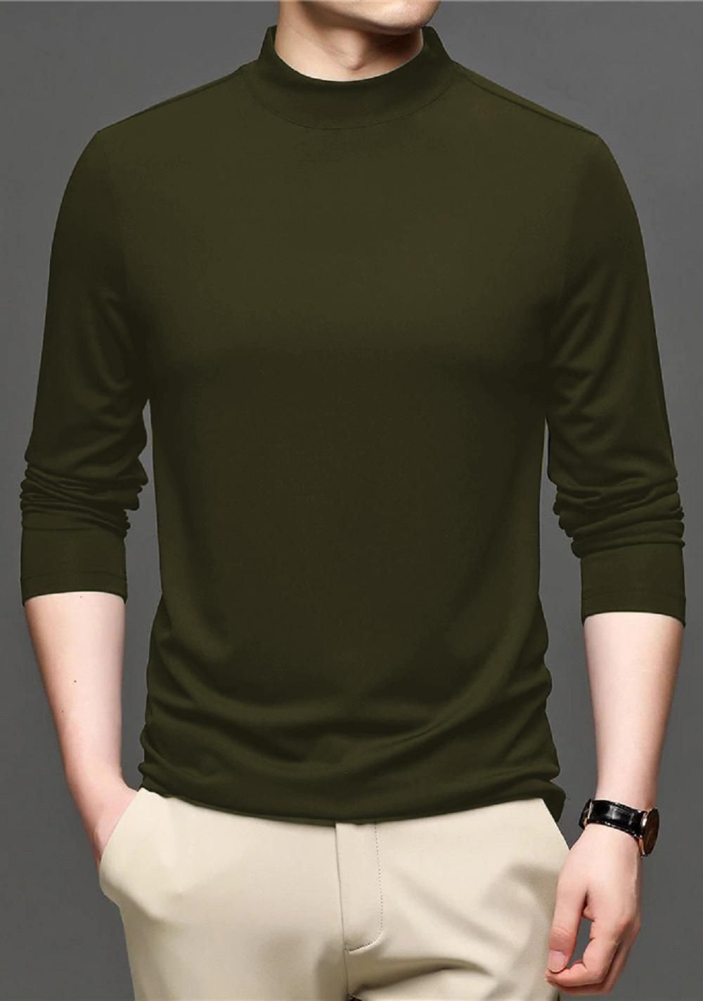 Polyester Solid Full Sleeves Mens Round Neck T-Shirt